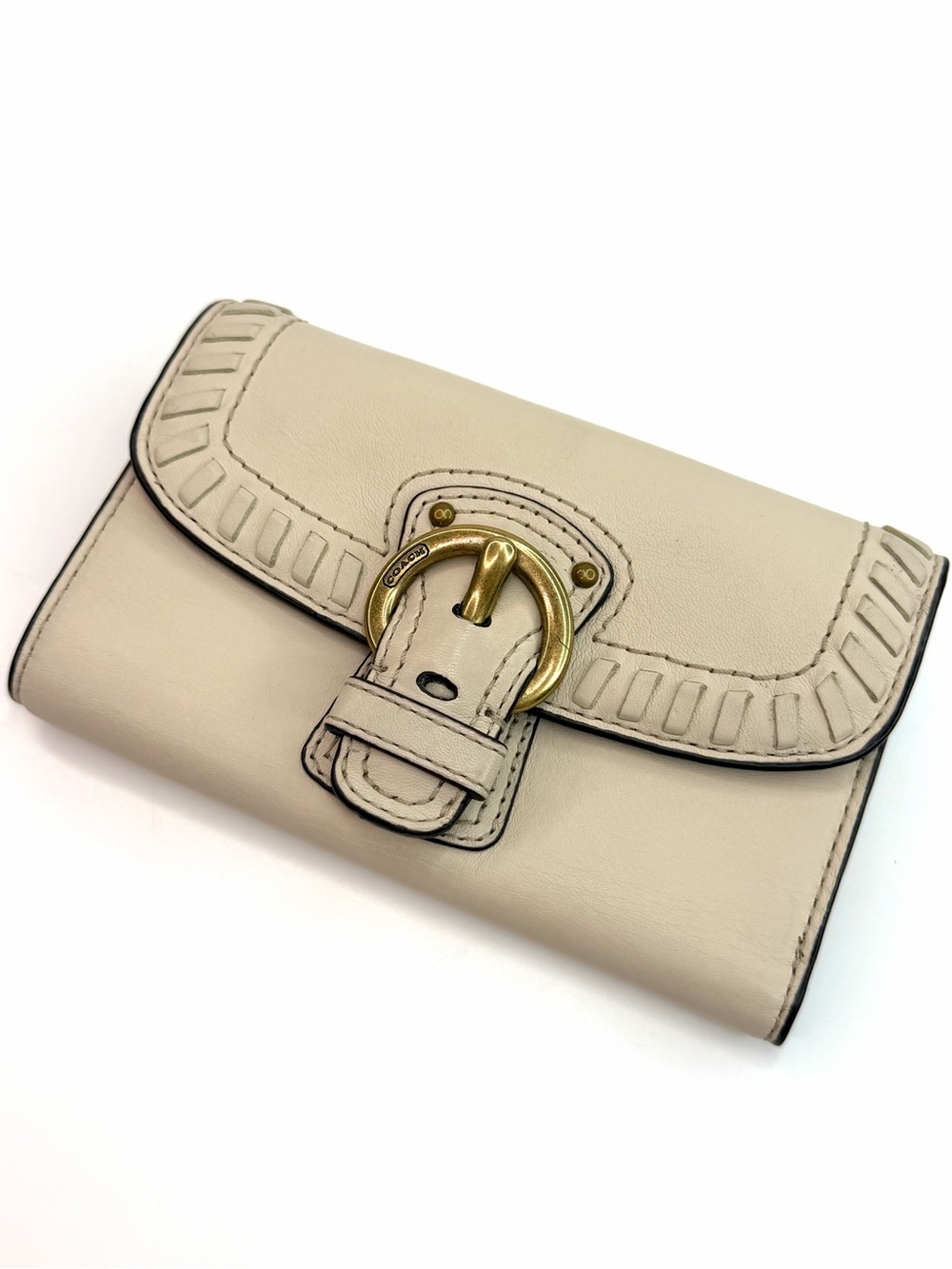 Coach Cream Poppy Whipstitch Leather Trifold Y2K Wallet